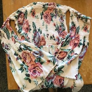 Off the shoulder, floral print, bell-sleeve dress